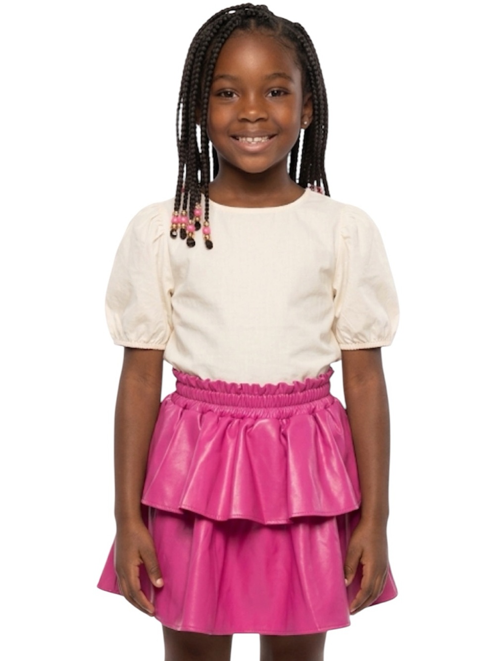 Girls Hot Pink Faux Leather Ruffle Mini Skirt Size: 7-16